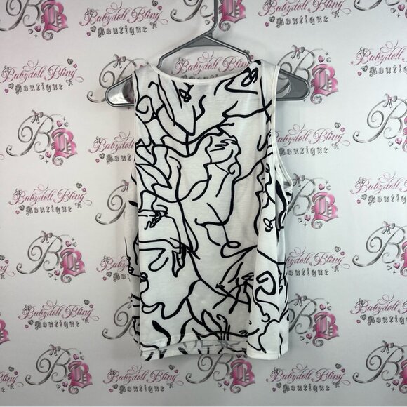 Emily rose short line work artist Abstract Black and White Women's Tank Top - Picture 2 of 9